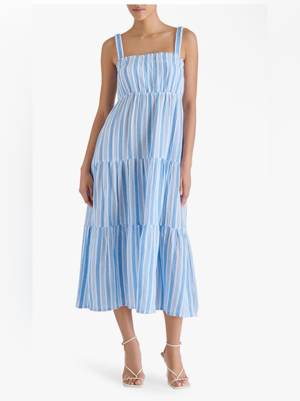Steve Madden White Alissa Tiered Cotton Gauze Midi Sundress 1️⃣